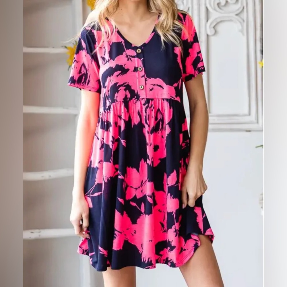 HEIMISH USA Pink and Navy Floral Print Dress - 2X